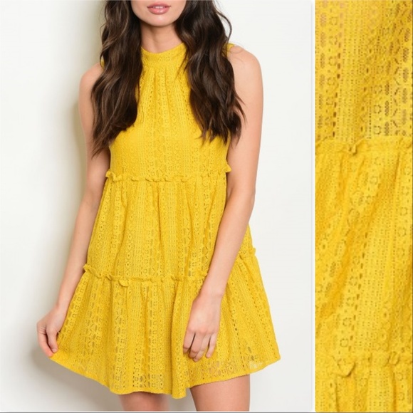 LAST 1BOHO CHIC YELLOW LACE DRESS - Picture 2 of 4